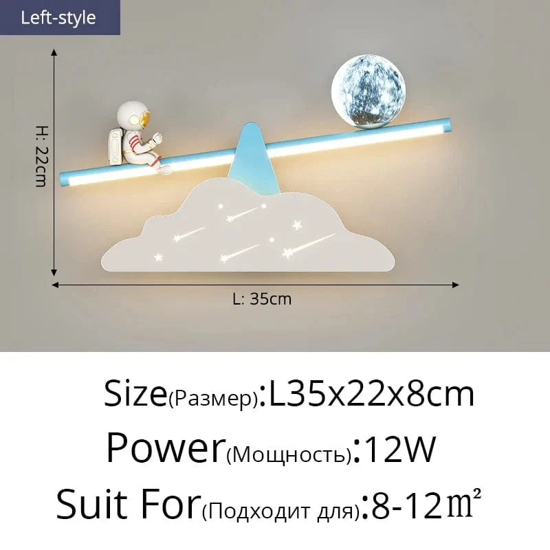 Applique murale nordique minimaliste - Lune, Planète, Astronaute | Marco Lucetti D gauche L35x22cm 12W / Blanc froid (5 500-7 000 K).