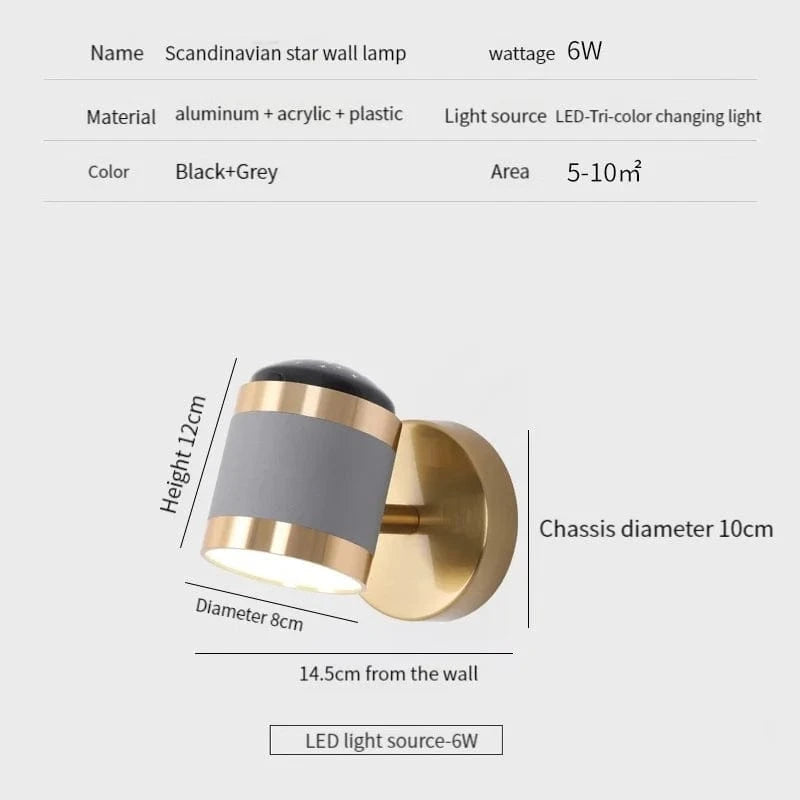 Applique murale nordique moderne avec projection d'étoiles rotative et pliante. | Marco Lucetti Gris / Lumière naturelle