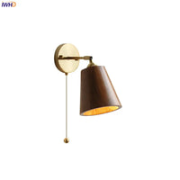 Applique murale nordique moderne en bois à led avec chaîne à tirer - Marque iwhd