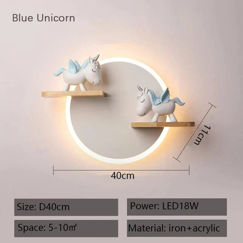 Applique murale nordique pour chambre d'enfant de dessin animé | Marco Lucetti Licorne bleue / Blanc chaud