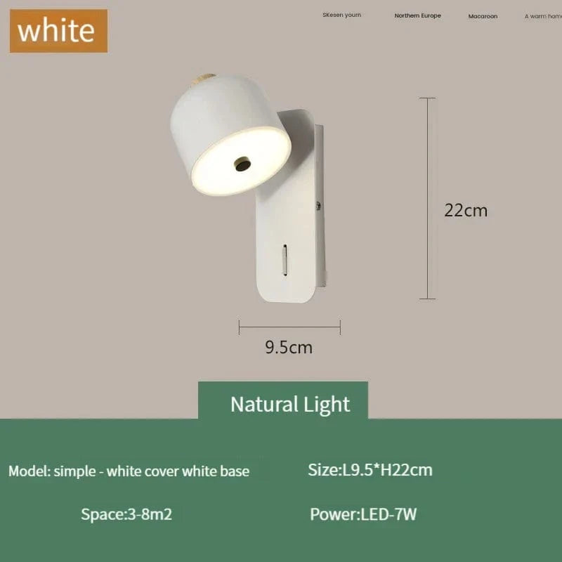 Applique Murale Nordique Rotative avec Interrupteur LED Pivotante - Collection Nordica | Marco Lucetti Blanc naturel / 7W