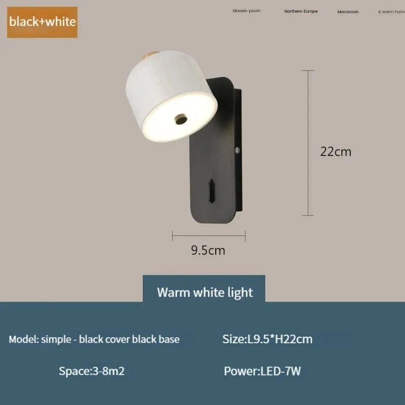 Applique Murale Nordique Rotative avec Interrupteur LED Pivotante - Collection Nordica | Marco Lucetti Blanc noir chaud / 7W