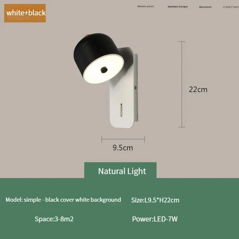Applique Murale Nordique Rotative avec Interrupteur LED Pivotante - Collection Nordica | Marco Lucetti Noir blanc naturel / 7W