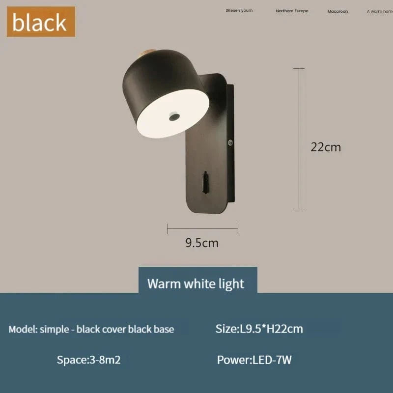 Applique Murale Nordique Rotative avec Interrupteur LED Pivotante - Collection Nordica | Marco Lucetti Noir chaud / 7W