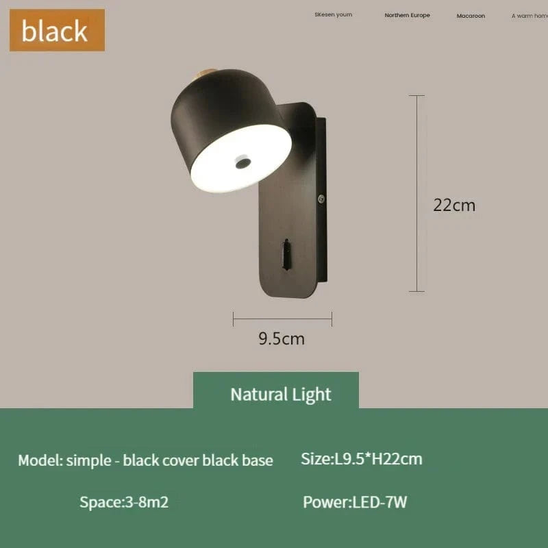 Applique Murale Nordique Rotative avec Interrupteur LED Pivotante - Collection Nordica | Marco Lucetti Noir naturel / 7W