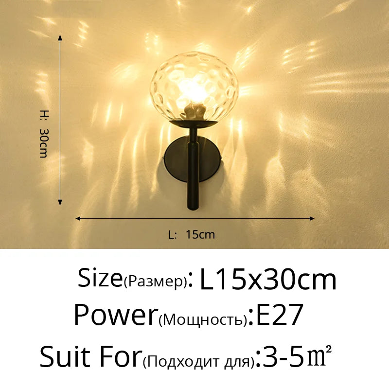 Applique murale nordique en verre luxueux, motif d'eau forgée