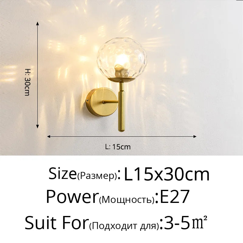 Applique murale nordique en verre luxueux, motif d'eau forgée