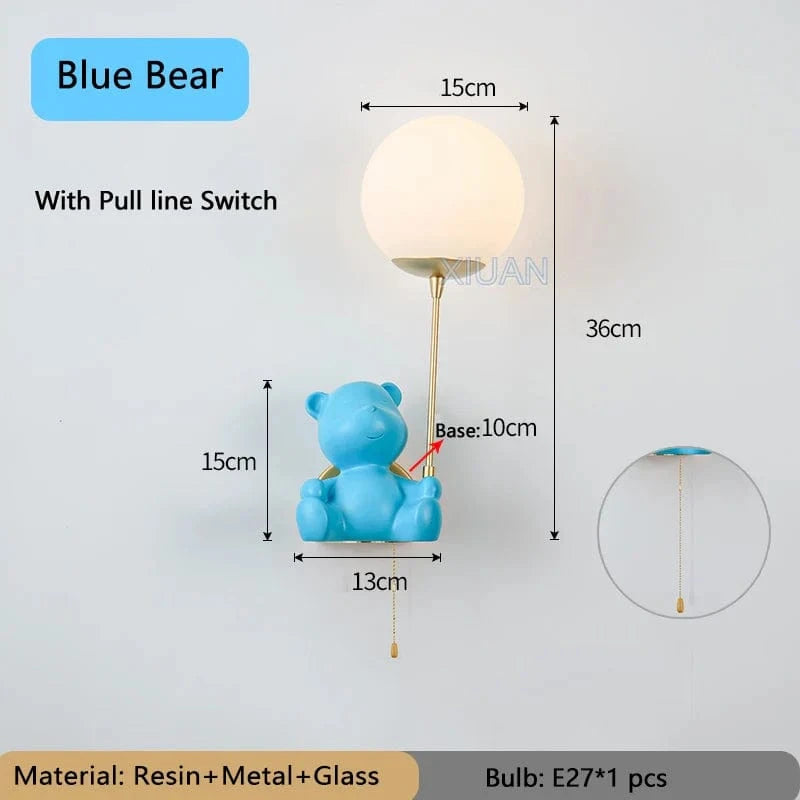 Applique murale Ours Pull-switch | Marco Lucetti Bleu avec interrupteur / Lumière chaude