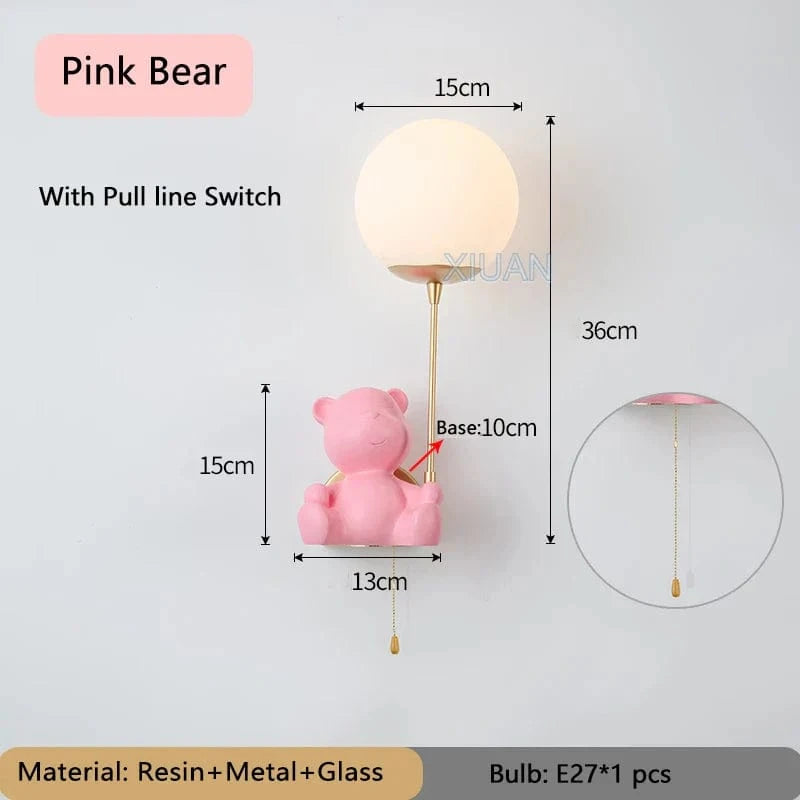 Applique murale Ours Pull-switch | Marco Lucetti Rose avec interrupteur / Lumière chaude