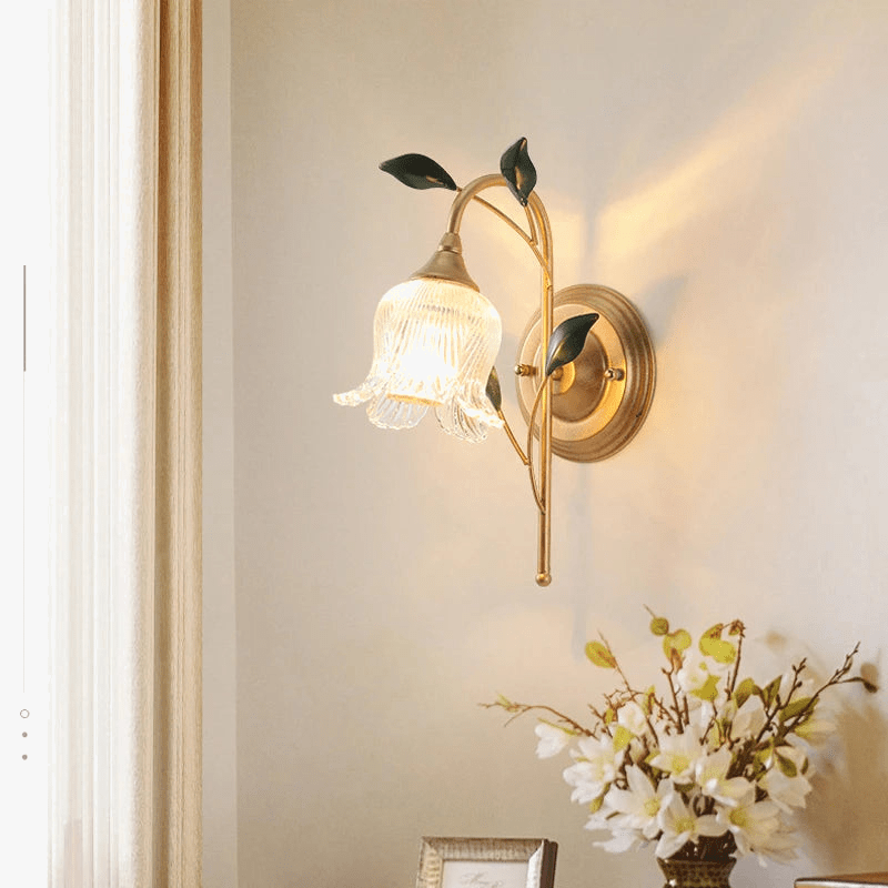 Applique murale Pastorale Branche Dorée Feuille Verte Europe LED Salon | Marco Lucetti