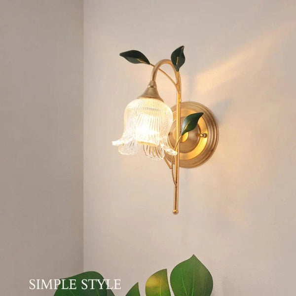 Applique murale Pastorale Branche Dorée Feuille Verte Europe LED Salon | Marco Lucetti