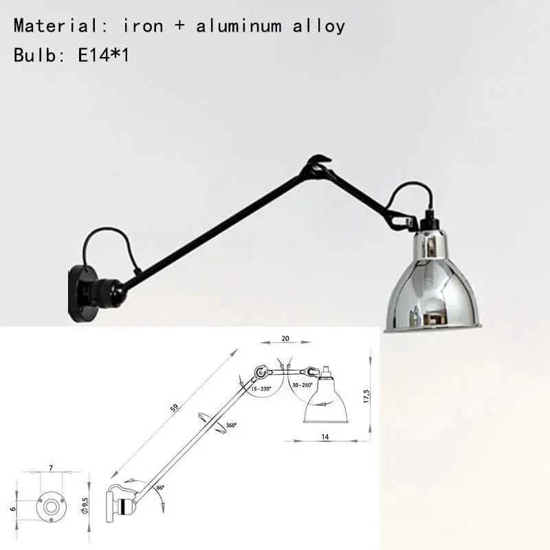 Applique murale pivotante en métal avec prise pour éclairage | Marco Lucetti L-Chrome / Avec prise / Lumière blanche