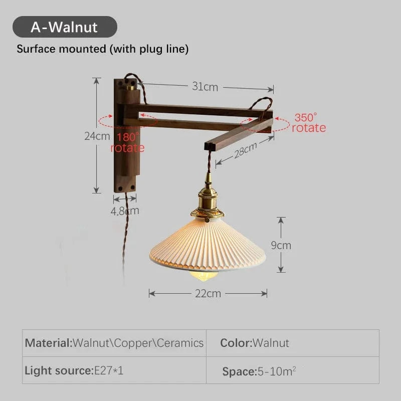 Applique murale pliante Vintage japonaise en céramique de noyer - Collection Élégance Nippone | Marco Lucetti A1