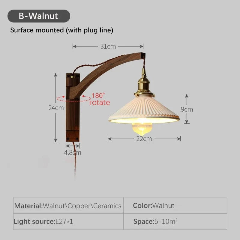 Applique murale pliante Vintage japonaise en céramique de noyer - Collection Élégance Nippone | Marco Lucetti B1