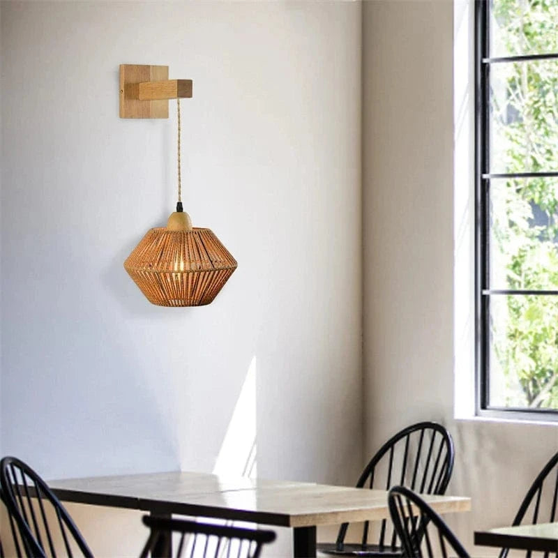 Applique murale rétractable en rotin style japonais - Élément décoratif rétro | Marco Lucetti