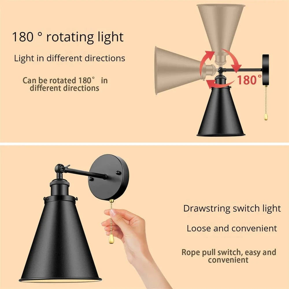 Applique Murale Rétro Américaine en Fer Rotative avec Interrupteur - Édition Vintage | Marco Lucetti