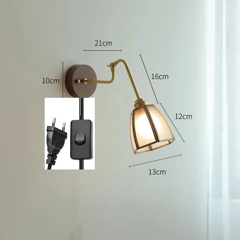 Applique murale rétro avec chaîne et base en bois | Marco Lucetti Commutateur enfichable UE 2 / 4W (max100w)