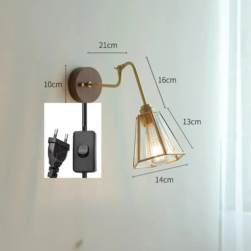 Applique murale rétro avec chaîne et base en bois | Marco Lucetti Commutateur enfichable UE / 4W (max100w)