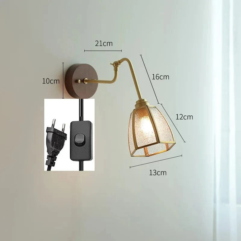 Applique murale rétro avec chaîne et base en bois | Marco Lucetti Interrupteur enfichable UE 1 / 4W (max100w)