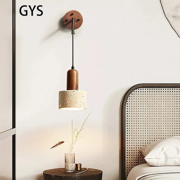 Applique murale rétro bois crème, interrupteur, grotte jaune. | Marco Lucetti