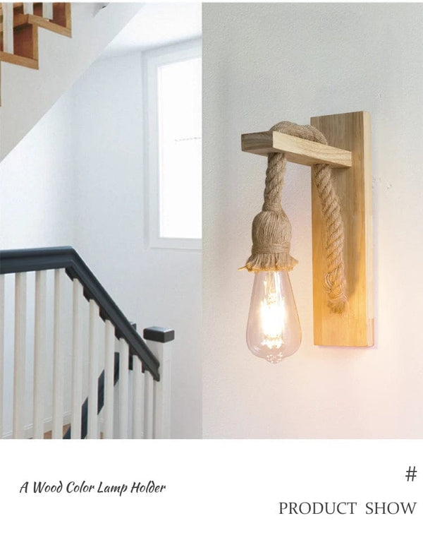 Applique murale rétro en chanvre et bois pour décoration intérieure  | Marco Lucetti