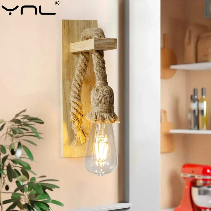 Applique murale rétro en chanvre et bois pour décoration intérieure  | Marco Lucetti