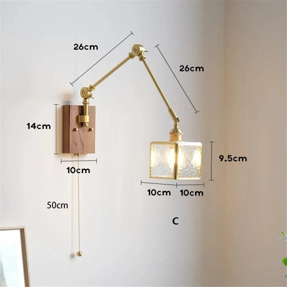 Applique murale rétro en cuivre avec bras oscillant et abat-jour ajustable. | Marco Lucetti C