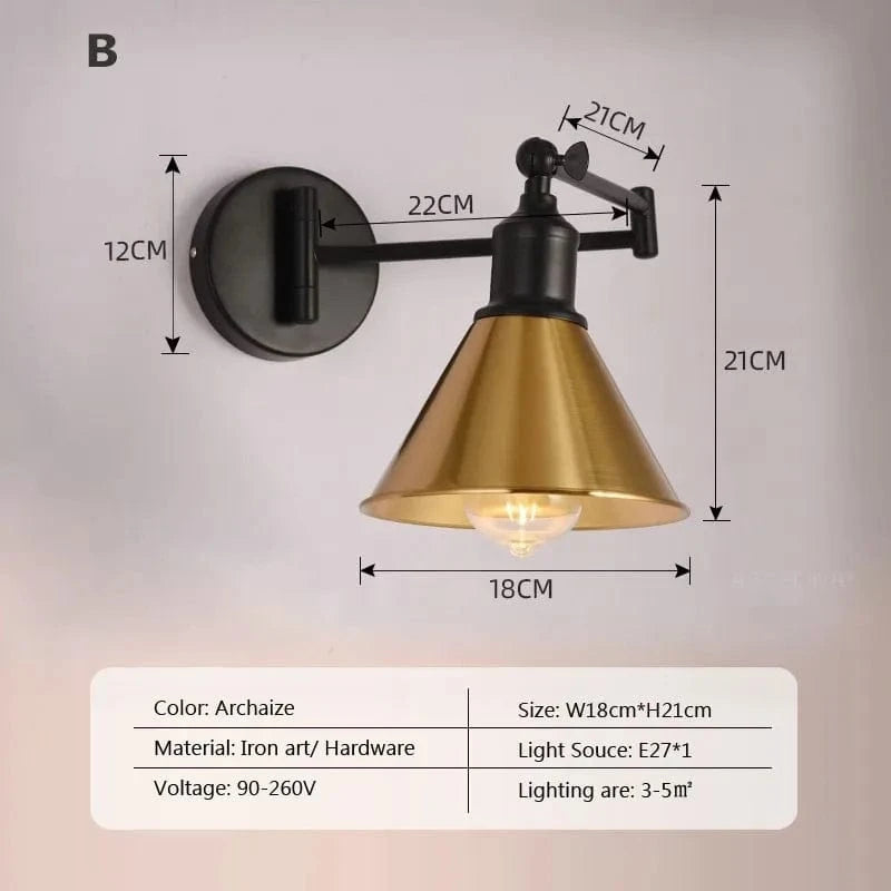 Applique murale rétro pliante télescopique en fer pour lecture | Marco Lucetti B / Sans ampoule