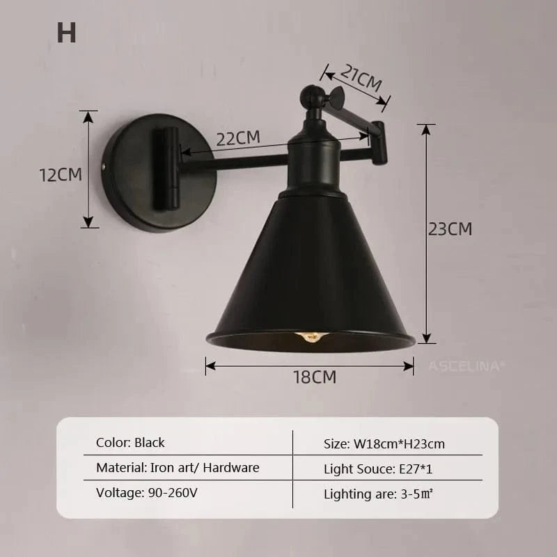 Applique murale rétro pliante télescopique en fer pour lecture | Marco Lucetti N / Sans ampoule