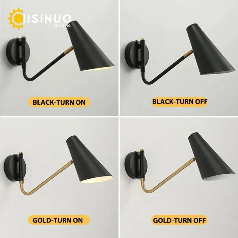 Applique murale rétro réglable Noir & Or LED E27 | Marco Lucetti