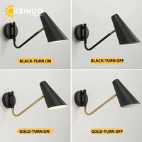 Applique murale rétro réglable Noir & Or LED E27 | Marco Lucetti