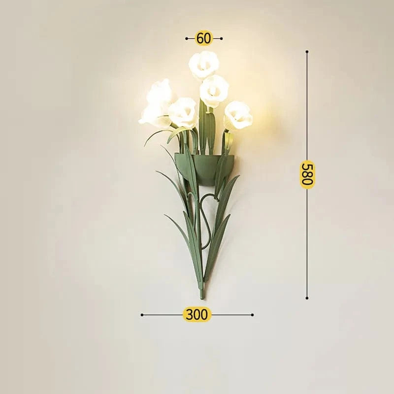 Applique murale rétro restaurant vert à LED « Fleurs Américaines » | Marco Lucetti Verre à fleurs à 6 têtes