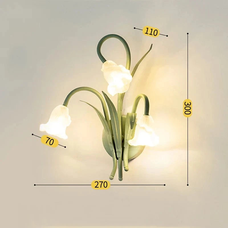 Applique murale rétro restaurant vert à LED « Fleurs Américaines » | Marco Lucetti Verre Fleur à 3 Têtes