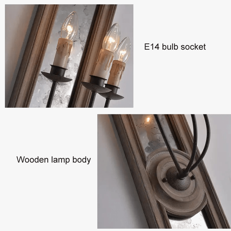 Applique murale rétro "Vintage Americana" en bois et vieux fer avec miroir | Marco Lucetti