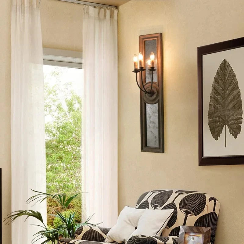 Applique murale rétro "Vintage Americana" en bois et vieux fer avec miroir | Marco Lucetti