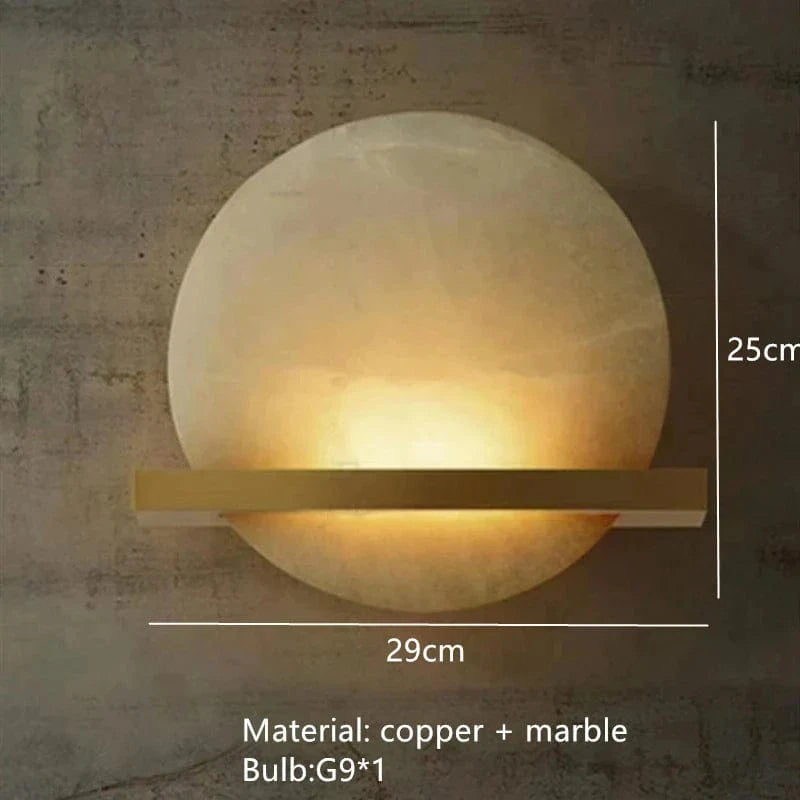 Applique murale ronde en marbre et cuivre naturel pour un intérieur élégant | Marco Lucetti B-Or / Blanc chaud (2700-3500K)