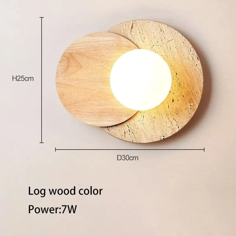 Applique murale ronde Led Crème Pierre Style | Marco Lucetti Couleur du bois en rondins / 3000K