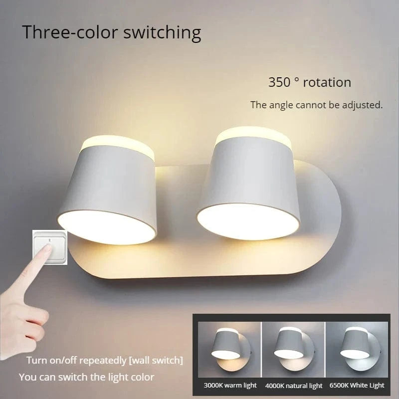 Applique Murale Rotative Nordique avec Interrupteur et Lampe de Lecture LED Réglable | Marco Lucetti Blanc-double-extrémité / C.A. 220 V