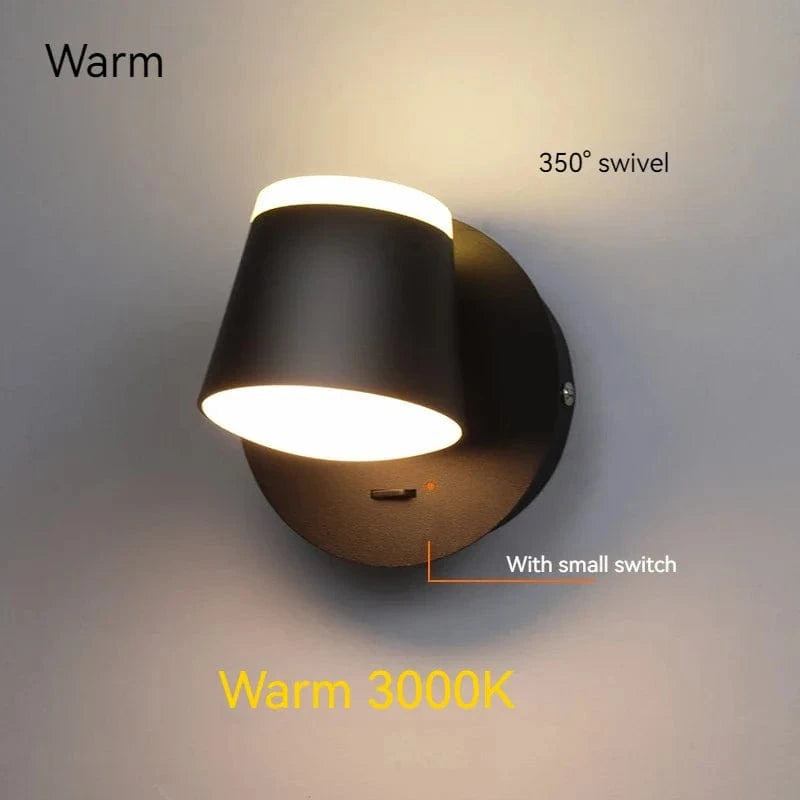 Applique Murale Rotative Nordique avec Interrupteur et Lampe de Lecture LED Réglable | Marco Lucetti Noir-3000K-BJB / C.A. 110 V