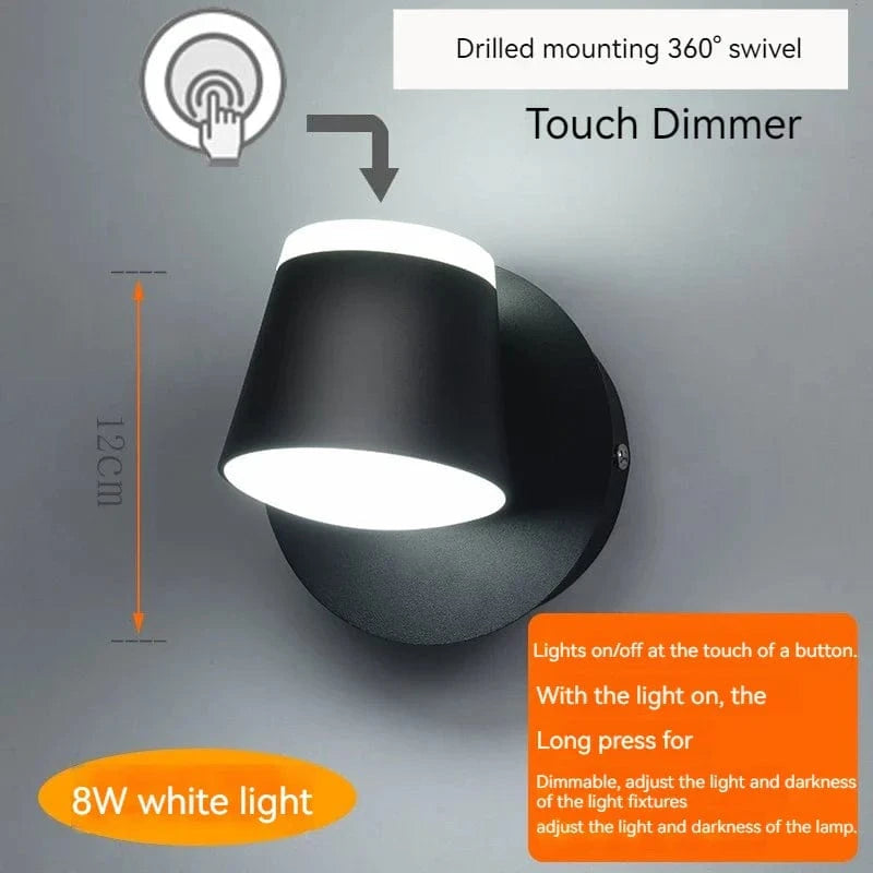 Applique Murale Rotative Nordique avec Interrupteur et Lampe de Lecture LED Réglable | Marco Lucetti Noir-6500K-touch / C.A. 220 V