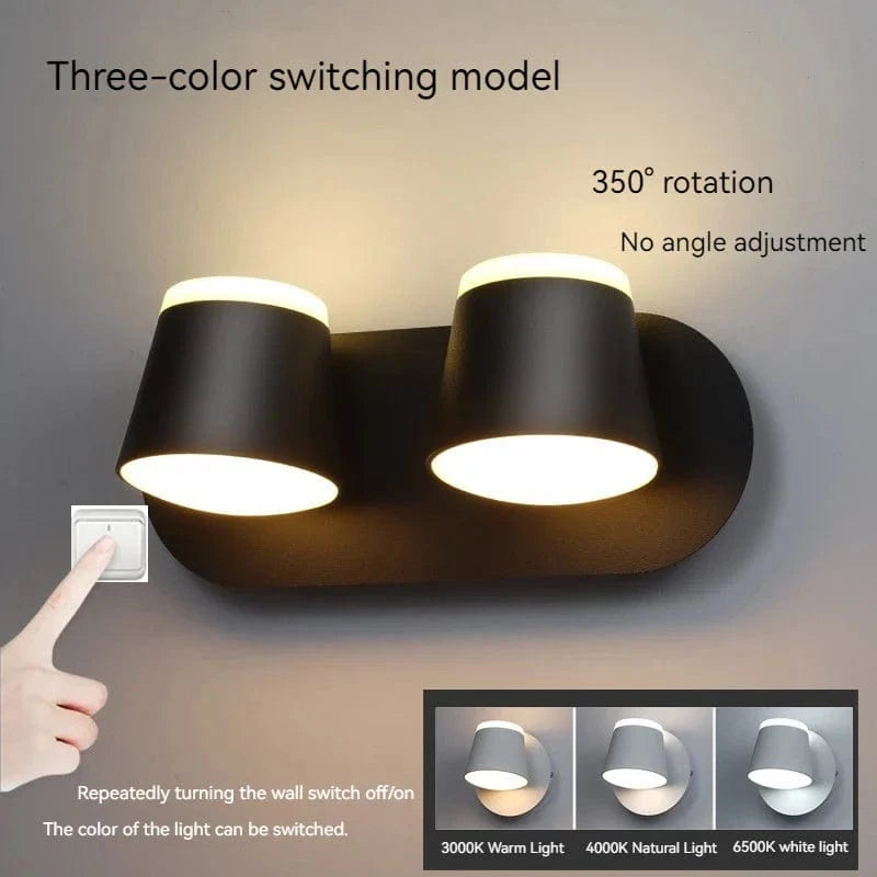 Applique Murale Rotative Nordique avec Interrupteur et Lampe de Lecture LED Réglable | Marco Lucetti Noir-double extrémité / C.A. 110 V