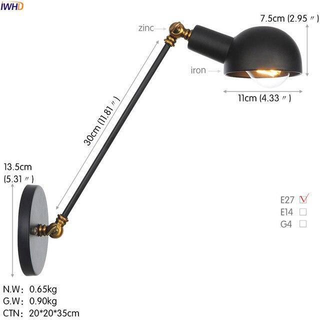 Applique murale rustique en métal - Bras ajustable | Marco Lucetti Noir - B