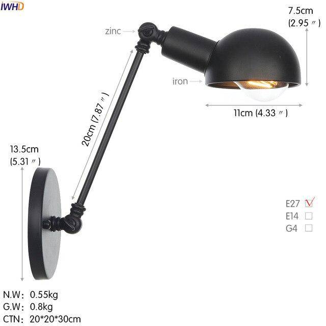 Applique murale rustique en métal - Bras ajustable | Marco Lucetti Noir - C