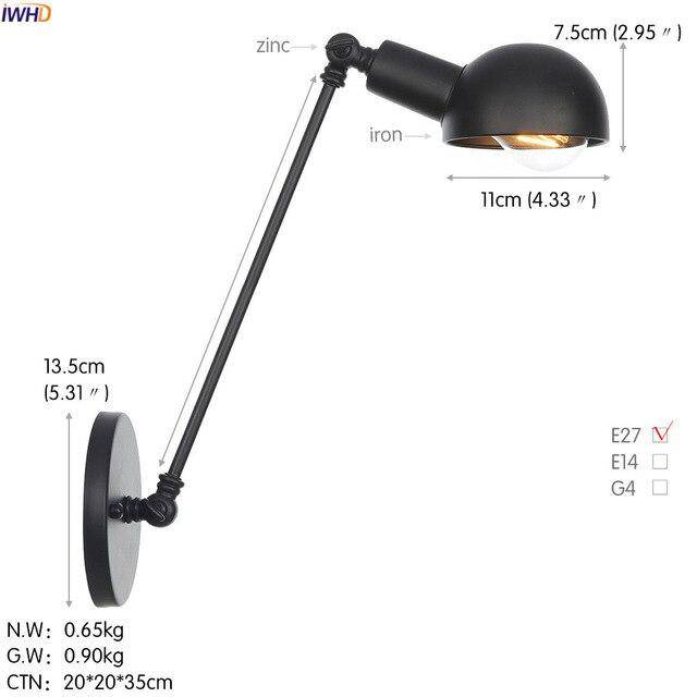 Applique murale rustique en métal - Bras ajustable | Marco Lucetti Noir - D