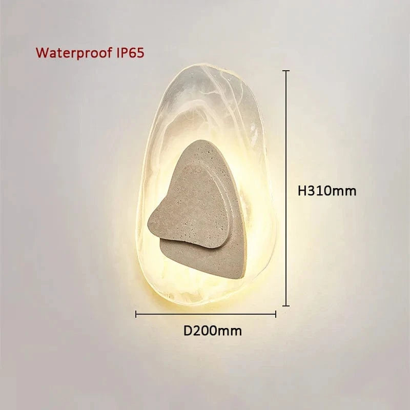 Applique murale scandinave en pierre de verre LED pour usage extérieur résistant à l'eau. | Marco Lucetti Étanche IP65 / D200xH310mm / LED 7W | Blanc chaud | Verre x Pierre