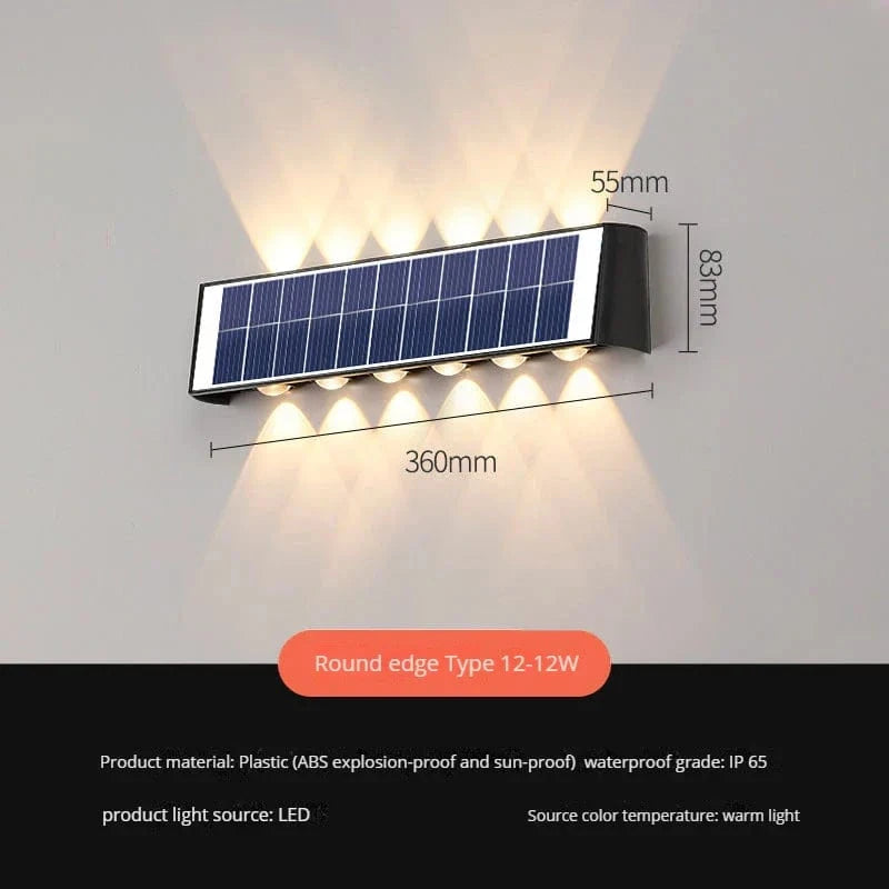 Applique murale solaire LED moderne et étanche pour extérieur – Idéale pour jardin, cour et rue | Marco Lucetti Blanc chaud 3 000 K. / Bord arrondi 12W