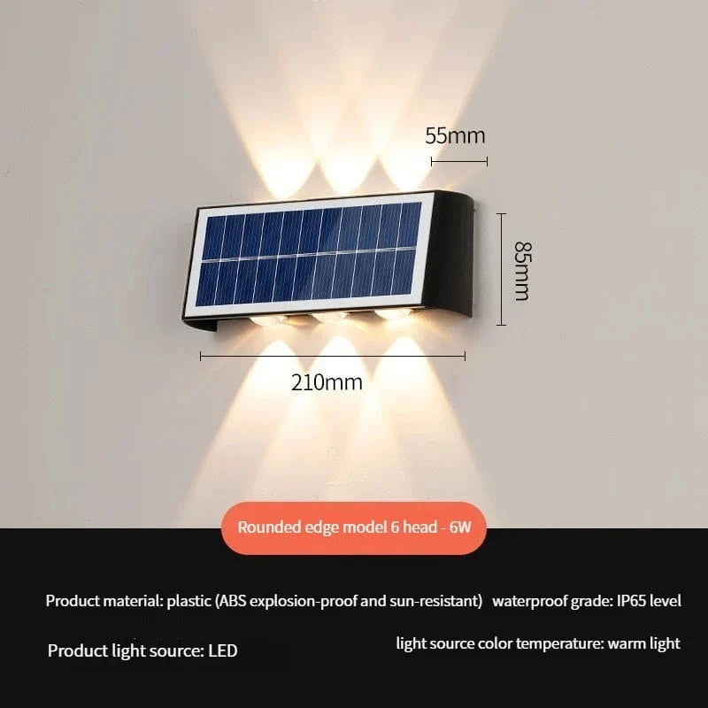 Applique murale solaire LED moderne et étanche pour extérieur – Idéale pour jardin, cour et rue | Marco Lucetti Blanc chaud 3 000 K. / Bord arrondi 6W