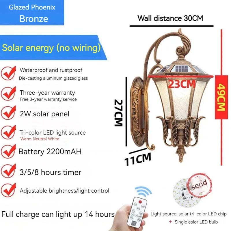 Applique Murale Solaire Rétro Europe pour Jardin - Étanche et Antirouille | Marco Lucetti