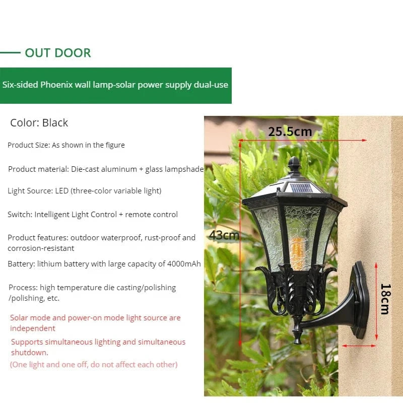 Applique Murale Solaire Rétro Europe pour Jardin - Étanche et Antirouille | Marco Lucetti B-Noir-solaire / 11-15W