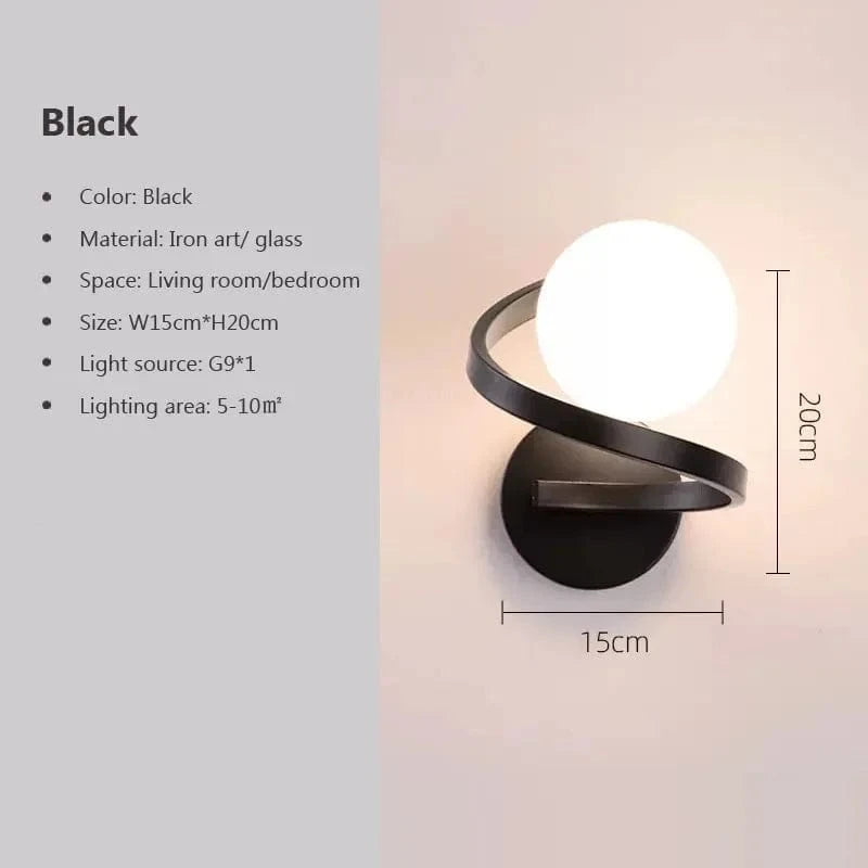 Applique murale spirale moderne en verre et fer | Marco Lucetti LWL120 Noir 15cm / Sans ampoule